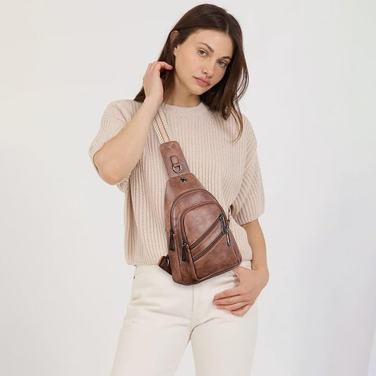 Sling Bag for Women Crossbody Purse Leather Crossbody Bag Fanny Pack Chest Pack for Travel Everyday Vacation