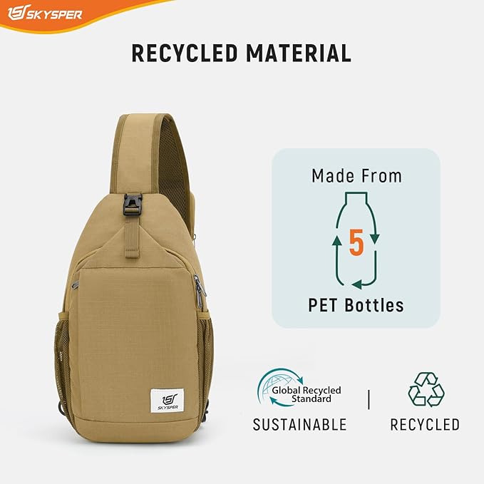 SKYSPER Sling Bag RFID Cross Body Bag Recycled Crossbody Backpack Travel Daypack