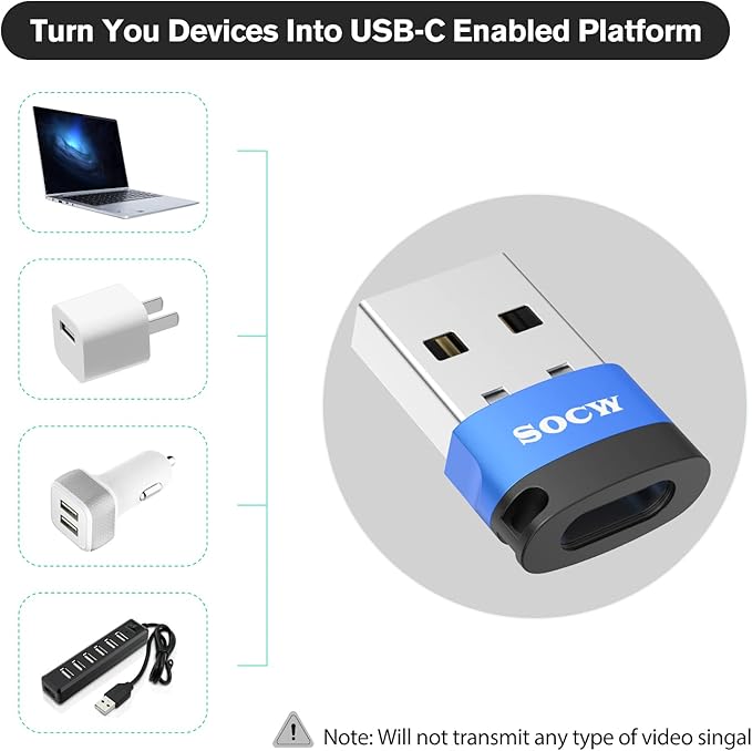 USB C Female to USB Male Adapter 2.0 (Blue, 4 Pack)