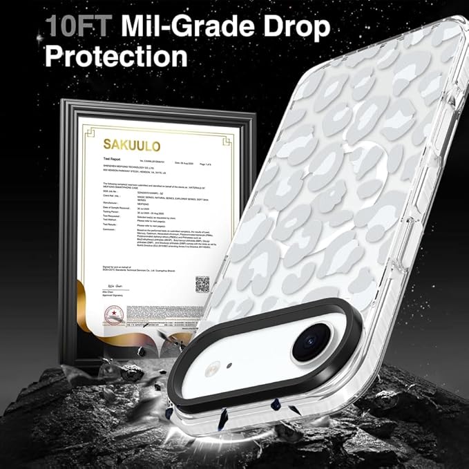 SAKUULO Magnetic for iPhone Air Case with Screen Protector [Compatible with MagSafe] Light Gray Leopard Print Pattern Wireless Charge Strengthen Protection Cover Light Gray Leopard (6.7")