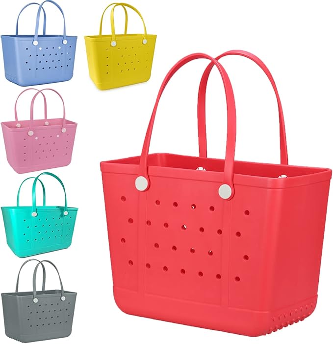 Extra Large Rubber Tote Bag Beach Bag, Washable Durable Open Beach Tote Bag, Travel Totes Bag for Pool Boat Sports