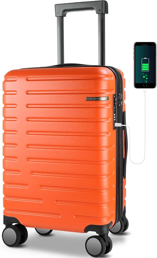 EMPSIGN Carry On Luggage with Spinner Wheels, Hard Shell Carry-On Expandable Suitcase 21x14x9 Airline Approved & Built-in TSA Lock, Durable Travel Rolling Suitcase, Carry-On 20-Inch, Orange