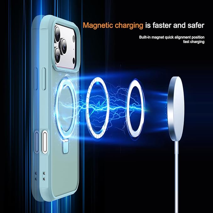 Compatible with iPhone 17 Pro Case with Invisible Magnetic O-Ring Stand Military-Grade Translucent Phone Case for iPhone 17 Pro 6.3" [Compatible with Mag-Safe][Great Grip Feeling], Blue