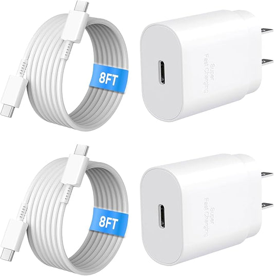 Super Fast Charger Type C, 25W USB C Wall Charger Fast Charging for Samsung Galaxy S24 Ultra/S24/S24+ /S23 Ultra/S23 /S22 Ultra/S22/S21 Ultra/S20 /Note 10 20 with 8ft Type C Charger Cord 2Pack