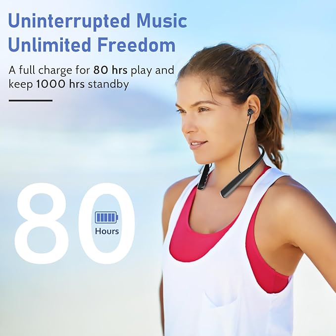 Neckband Bluetooth Earbuds, Wireless Bluetooth 5.3 Headphones 80Hrs Extra Long Playtime Stereo Bass in-Ear Headsets with Mic, IPX6 Waterproof Magnetic Earbuds, HD Sound for Running, Gym, Travel