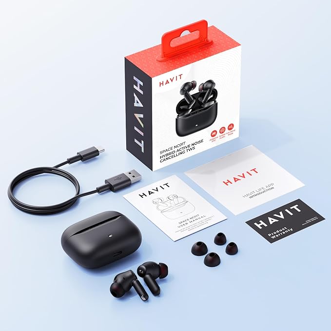 havit Hybrid Active Noise Cancelling Wireless Earbuds, Bluetooth 6.0 in-Ear Headphones, 6 Mics ENC Clear Call Ear Buds, 30+H Playtime, 3D Spatial Audio, Custom EQ via App, IPX5 Waterproof