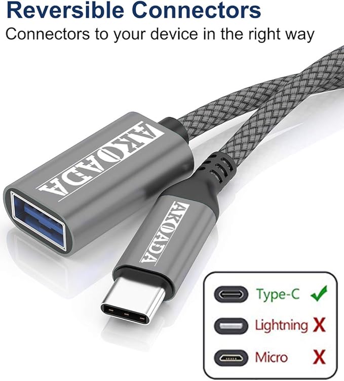 AkoaDa USB C to USB 3.0 Adapter (10ft), USB Type C Male to USB 3.0 Female OTG Cable Thunderbolt3 Compatible with iPhone 16 Pro Max/16 Plus/16/15, iPad, MacBook Pro/Air 2023, Galaxy S24/S23/S22