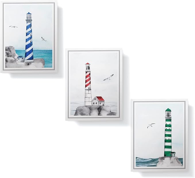 Twigs Paper - 12 Nautical Lighthouse Note Cards - Greeting Cards for All Occasions - 3 Different Design Pack With Envelopes - Personalized Thank You Cards - Made in USA (5.5 x 4.25 inches,Set of 12)