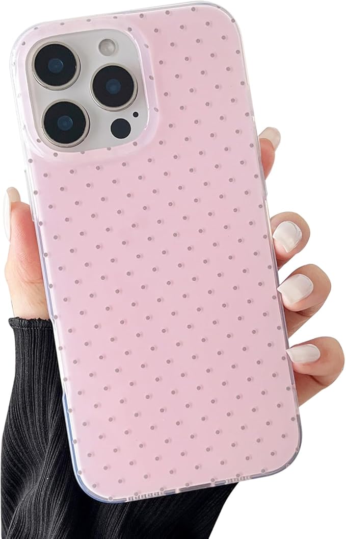 Compatible with iPhone 15 Pro Case, Fashion Cute Aesthetic Polka Dot Pattern Cover for Women, Shockproof Slim Soft TPU and Hard PC Protective Phone Case for iPhone 15 Pro 6.1"- Pink