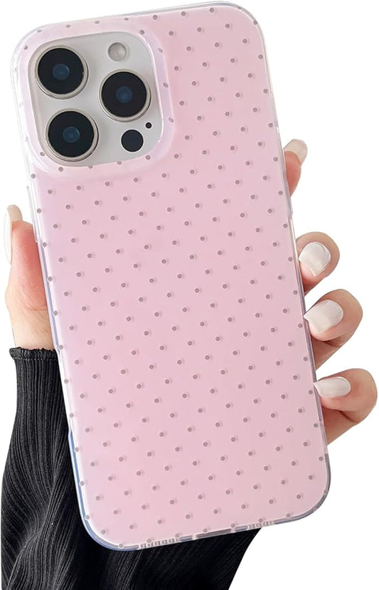 Compatible with iPhone 14 Pro Case, Fashion Cute Aesthetic Polka Dot Pattern Cover for Women, Shockproof Slim Soft TPU and Hard PC Protective Phone Case for iPhone 14 Pro 6.1"- Pink