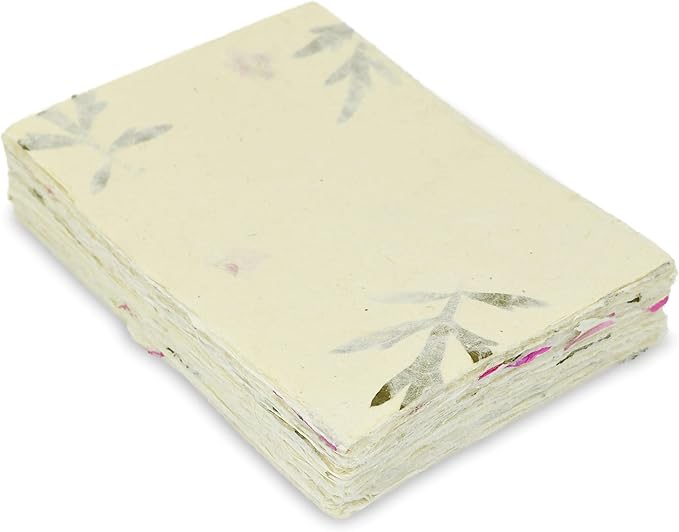 Handmade Lokta Card Stock 5x7 Inch Deckle-Edge Paper with Bougainvillea Petal and Titepati Leaves. for Vintage Stationery, Printing, and Decorative Invitations (50 Sheets, Forest Wanderer)
