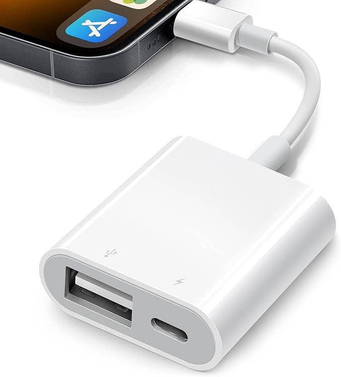 USB Adapter for iPhone iPad, iPhone to USB Adapter with Charging Port, USB3 Female Adapter Supports USB Flash Drive/Hard Disk/SD Card Reader/Microphone and MIDI, Plug & Play