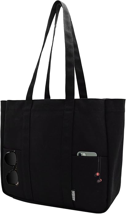 TeeYee Women's 20L Canvas Tote Bag Reusable Multi-Pocket Organizer for Travel Work Gym Shopping Large Shoulder Bag