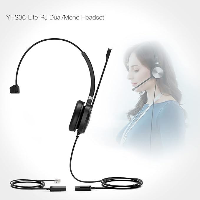 Yealink Phone Headsets for Office Phones YHS36 QD to RJ9 Wired Headset Compatible with Poly Snom Grandstream Phones Desk Landline VoIP Headset with Microphone -Mono/124g/2.1m Cable