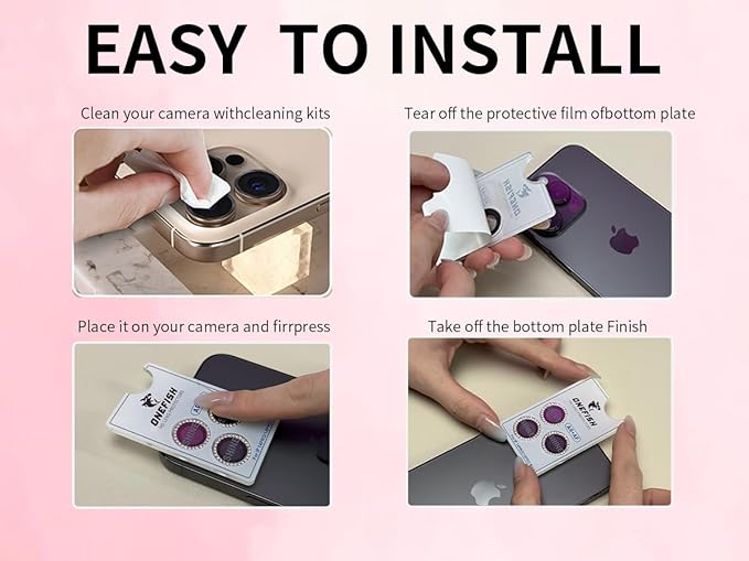 One Fish Women Fashion Screen Protector for Iphone 16 Pro Max with Camera Lens Protector, Diamond Bling Full Edge Coverage, HD Clarity Tempered Glass Film with Installation Frame, 9H Glass Scratch Resistant