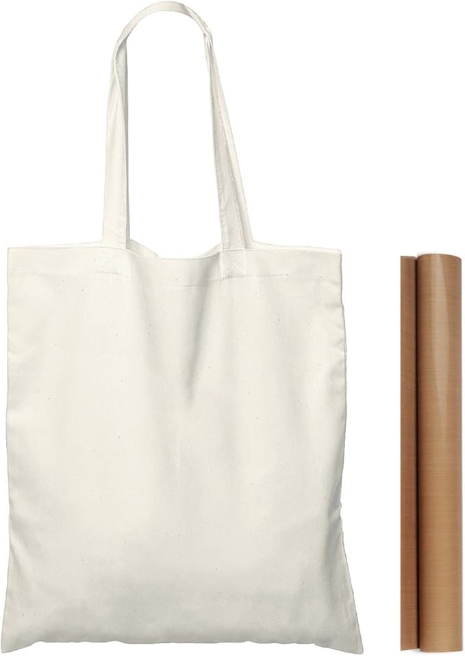 NPBAG 50 Pack 15'' X 16'' Natural Cotton Tote Bags, Lightweight Blank Bulk Cloth bags with 1pc of PTFE Teflon Sheet