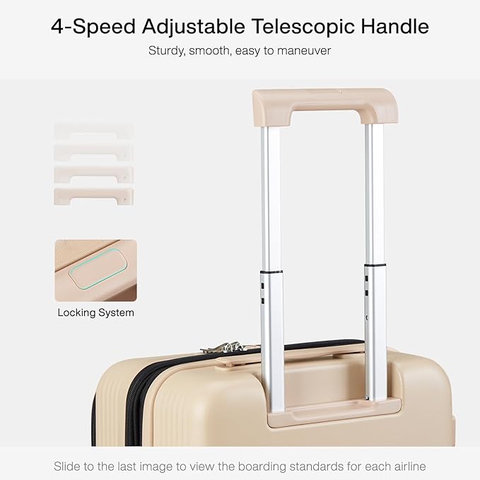 Hanke Grace Expandable Carry On Luggage with Wheels Airline Approved Hard Shell Suitcases with Front Pocket，Top Opening Luggage with TSA Lock for Short Business Travel, Cuban Sand.