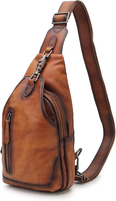 Genuine Leather Sling Bag for Men and Women Chest Pack Purse Crossbody Shoulder Bag Sling Backpack