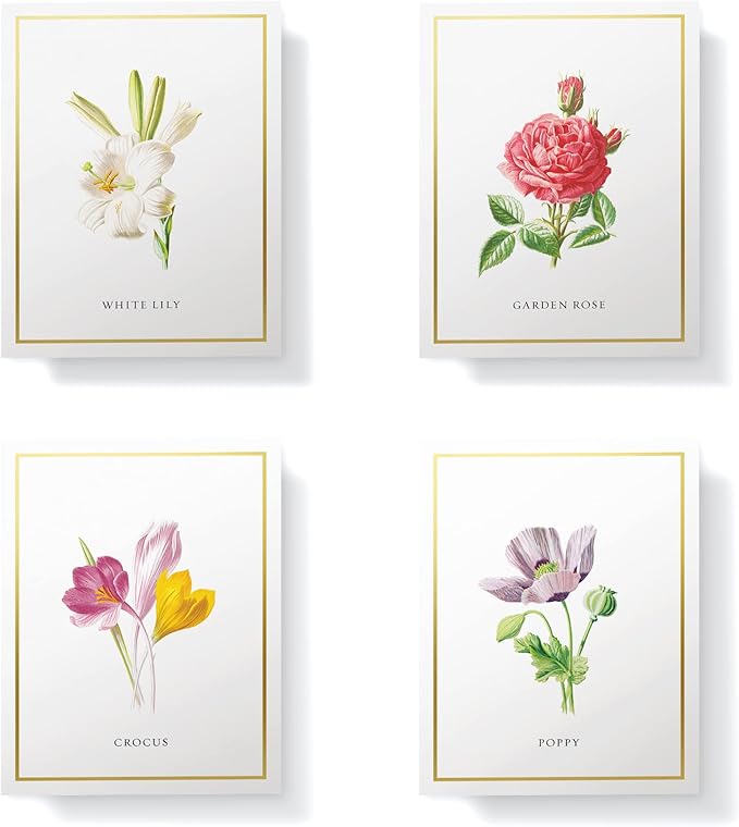 Twigs Paper - 12 Assorted Flowers Thank You Cards With Envelopes - 4 Different Design Floral Bulk Variety Greeting Card Set - Stationery Set for All Occasions - Made in USA (5.5 x 4.25, Set of 12)