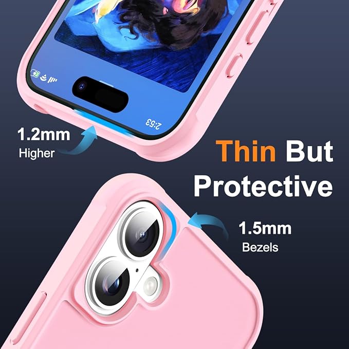Compatible with iPhone 16 Case with Invisible Magnetic O-Ring Stand Military-Grade Translucent Case for iPhone 16 6.1" [Compatible with Mag-Safe][Great Grip Feeling], Pink