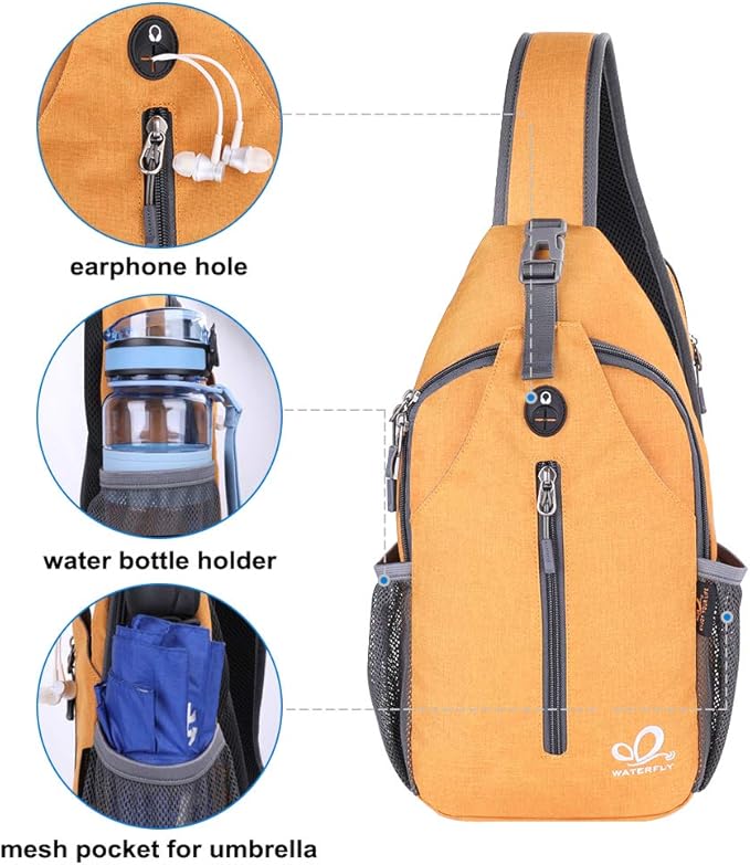WATERFLY Crossbody Sling Backpack Sling Bag Travel Hiking Chest Bag Daypack