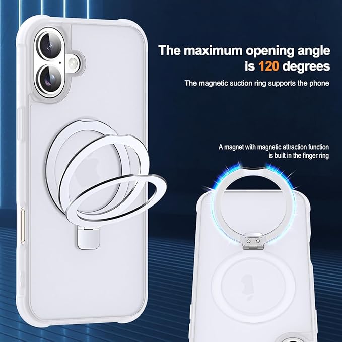 Compatible with iPhone 16 Plus Case with Invisible Magnetic O-Ring Stand Military-Grade Phone Case for iPhone 16 Plus 6.7" [Compatible with Mag-Safe][Great Grip Feeling],Translucent