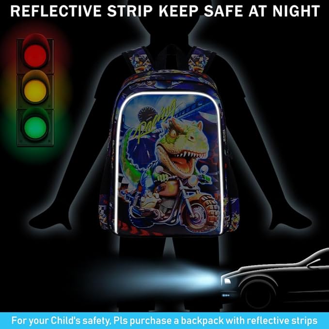 CCJPX 3PCS Dinosaur Backpack for Boys, 16 Inch Kids Water Resistant Preschool Bookbags with Lunch Box, Cool School Bag for Kindergarten Toddler