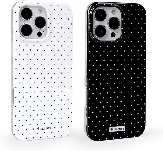 2 Pack for iPhone 15 Case with Cute Fashion Polka Dot Phone Case Soft TPU Slim Shockproof Phone Cover for Women Girls (White+Black)