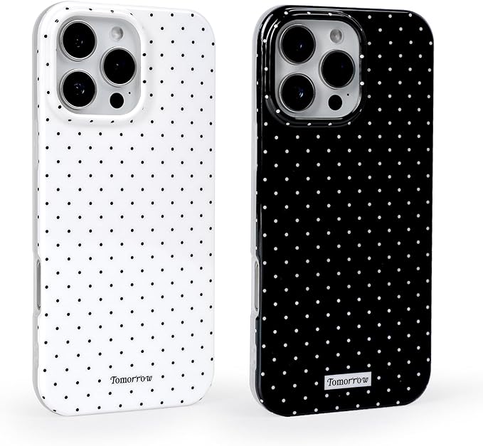 2 Pack for iPhone 14 Pro Max Case with Cute Fashion Polka Dot Phone Case Soft TPU Slim Shockproof Phone Cover for Women Girls (White+Black)