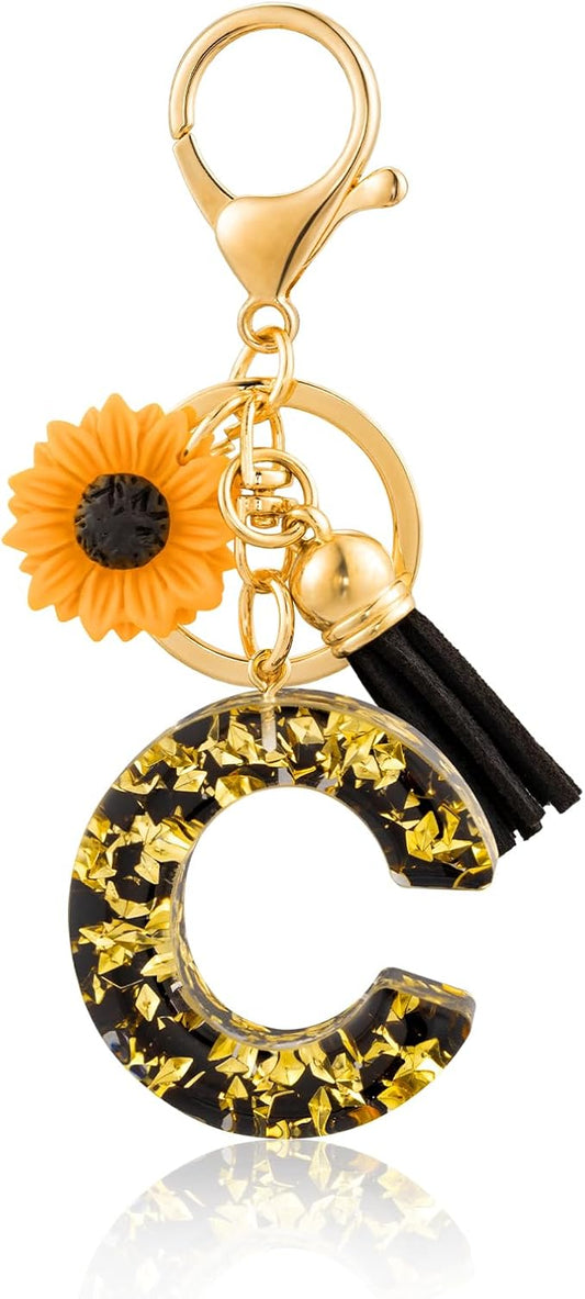SELOVO Initial Keychain for Key Handbag Backpack Black Yellow Letter Keyring