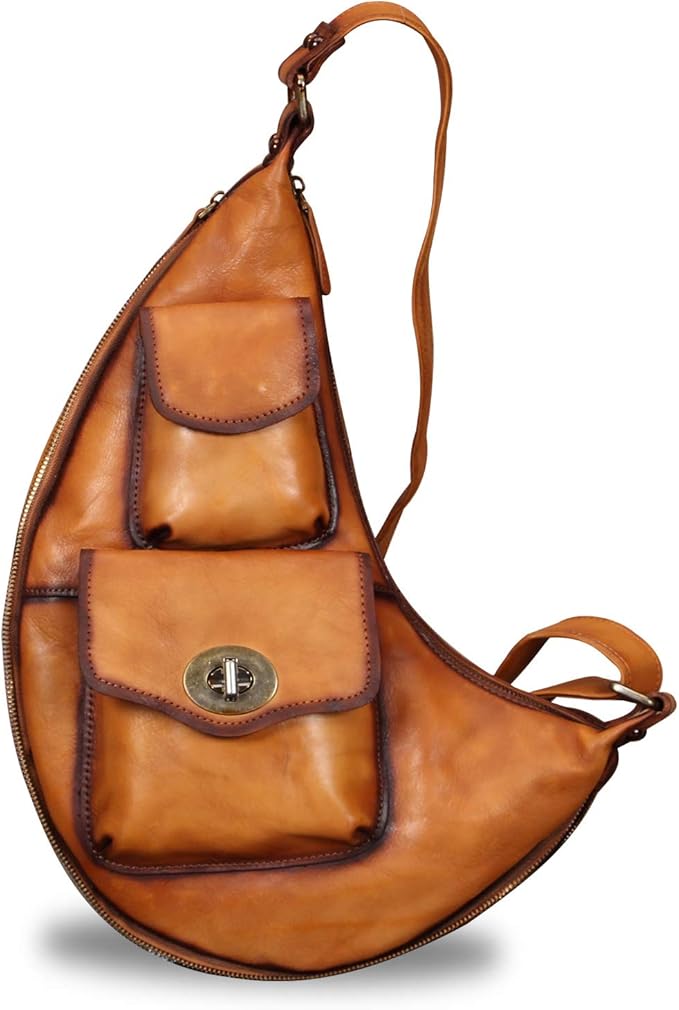 Genuine Leather Large Sling Bag for Men and Women Vintage Real Leather Sling Backpack Shoulder Crossbody Bag Chest Bag