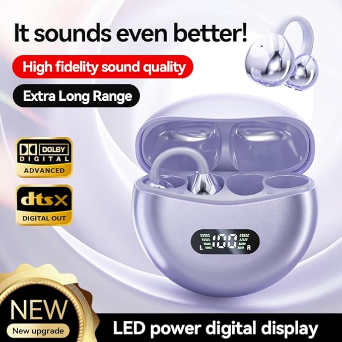 Clip-on Earbuds,Open Ear Earbuds Wireless Bluetooth 5.4, Lightweight Open Ear Headphones with C-Shaped Bridge,Slim Hook,60H Battery,Waterproof,for Glasses Wearers and Workouts (Off White)