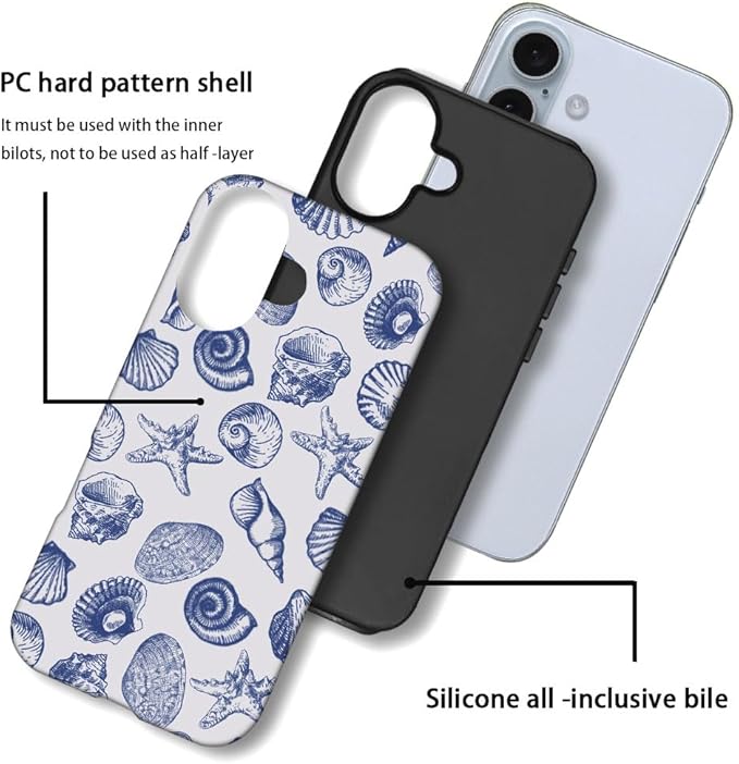 DAIZAG Case Compatible with for iPhone 16,Cute Blue Seashell Phone Case for iPhone 16 for Girl Women Boy Men