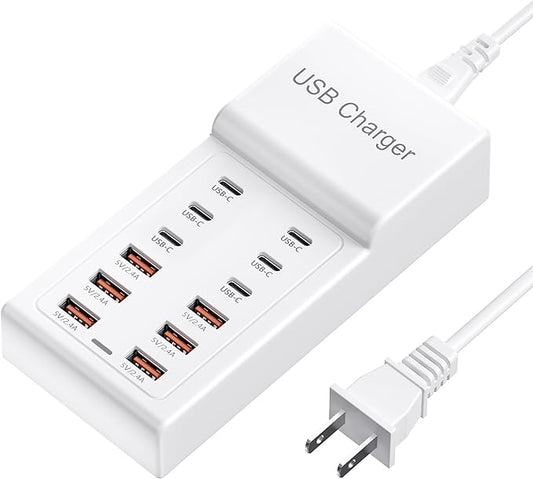 12-Port USB Charger 50W USB Charging Station, Fast Charger Hub for iPhone 15/14/13/12/Samsung/Tablet/Watch/Headphones/Laptop/Multiple Devices