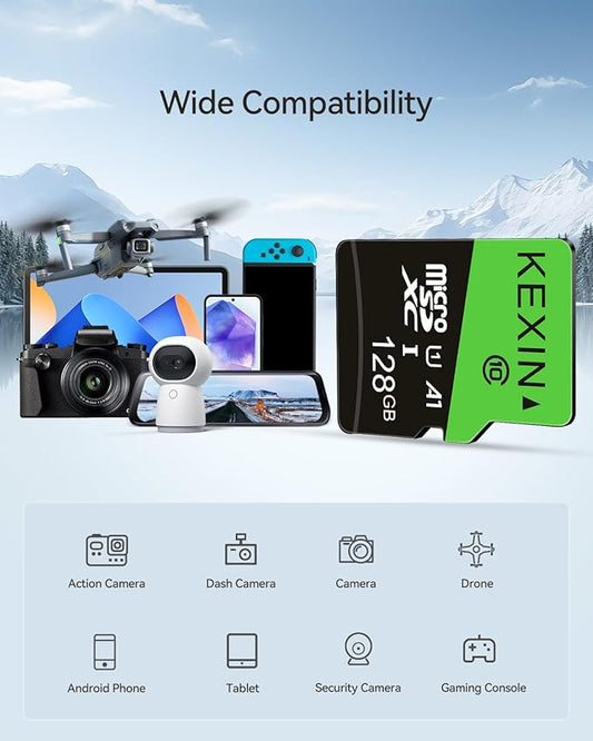 KEXIN 128GB Micro SD Card 3 Pack - Full HD High Speed microSDXC+ SD Adapter UHS-I C10 U1 TF Card for Tablet Action Camera Dash Cam Drone Game Console, 128 G 3 Pack
