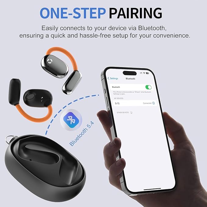 True Open Ear Earbuds Wireless Headphones with Enhanced Sound,Secure Fit, Lightweight Design, IPX4 Waterproof, DNC Mics, Bluetooth 5.4, Punchy Bass, Ideal Earphone for Running, Gym, Workouts
