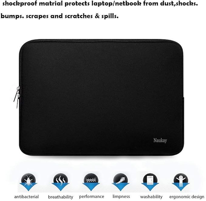 Naukay Laptop Case Sleeve,13-13.3 Inch Resistant Neoprene Laptop Sleeve/Notebook Computer Pocket Case/Tablet Briefcase Carrying Bag Compatible with MacBook Pro,MacBook Air,Notebook Computer-(Black)