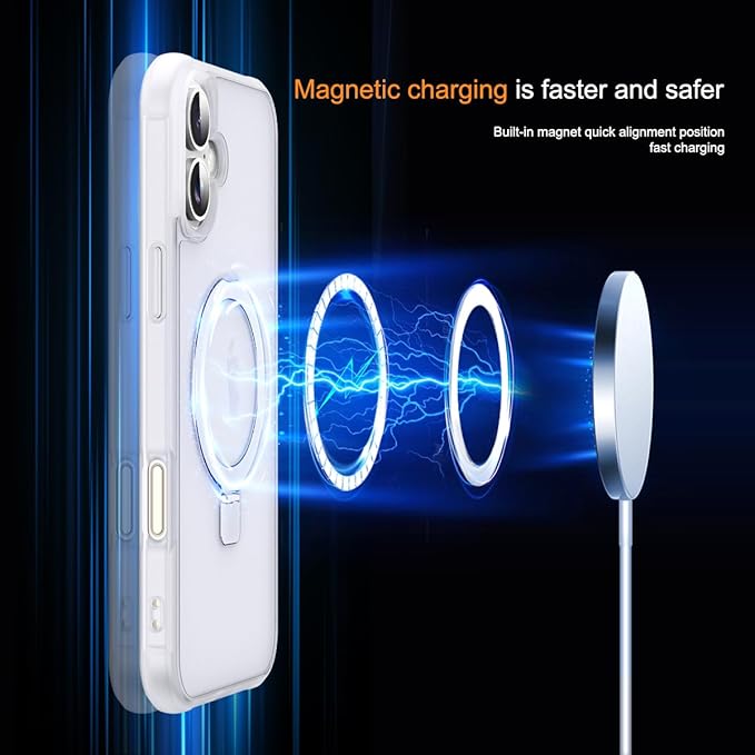 Compatible with iPhone 16 Plus Case with Invisible Magnetic O-Ring Stand Military-Grade Phone Case for iPhone 16 Plus 6.7" [Compatible with Mag-Safe][Great Grip Feeling],Translucent