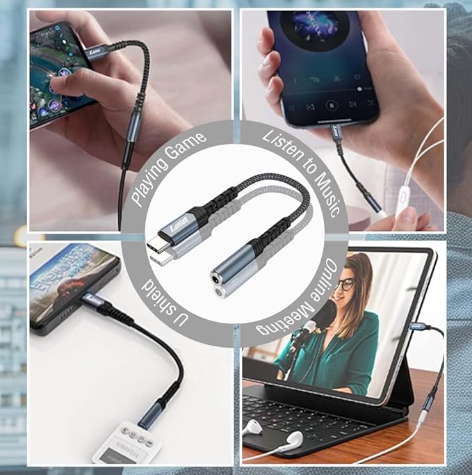 USB C to 3.5mm Headphone Jack Adapter,USB C to Aux Audio Dongle Cable Cord Compatible with iPhone16/15 Plus/Pro/Pro Max,Samsung Galaxy S25/S24/S23/S22/S21/note10/20 Ultra,iPad Pro/Mini,MacBook