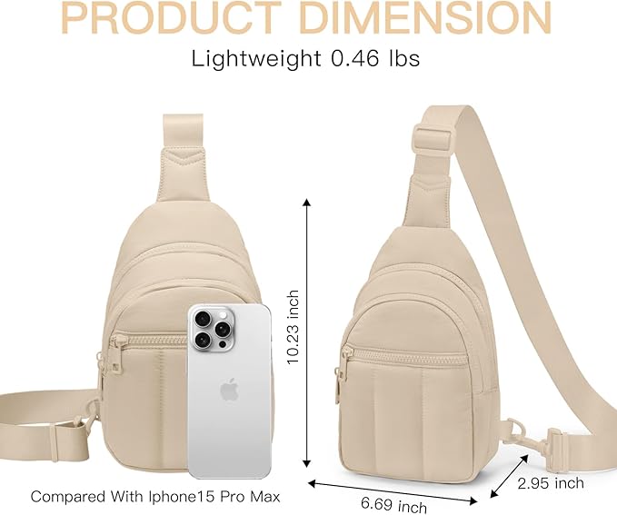 Quilted Puffer Crossbody Bags for Women Small Puffy Sling Bag Lightweight Cross Body Bubble Purse Shoulder Bag for Travel (Beige)