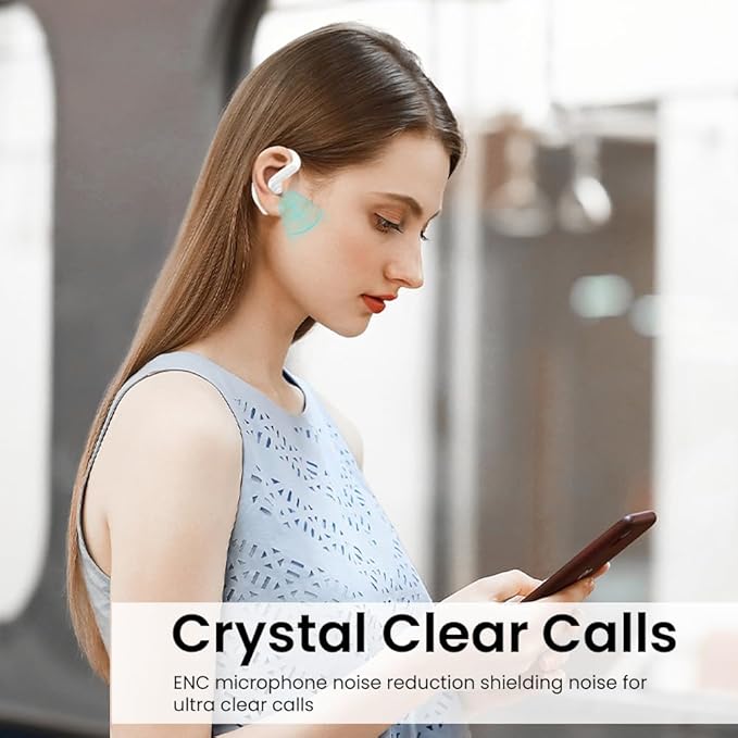 Wireless Earbuds Bluetooth Headphone Sport, 2025 Bluetooth Earbuds Stereo Deep Bass Over Ear Bud with Earhooks, ENC Noise Cancelling Mic,Waterproof Earphone for Workout/Running-White