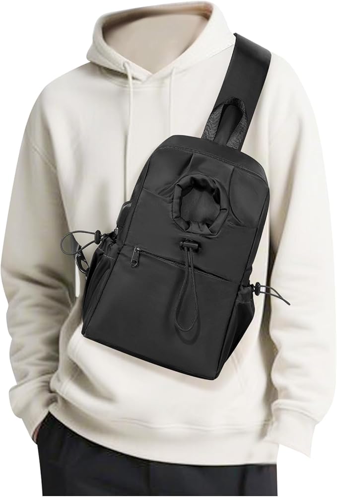 Large Black Sling Crossbody Bag for Men Women, Tactical Backpack Shoulder Daypack Mini Cross Body Motorcycle Chest Bags, Small One Strap Fanny Back Pack for Casual Travel Hiking Sport Gym