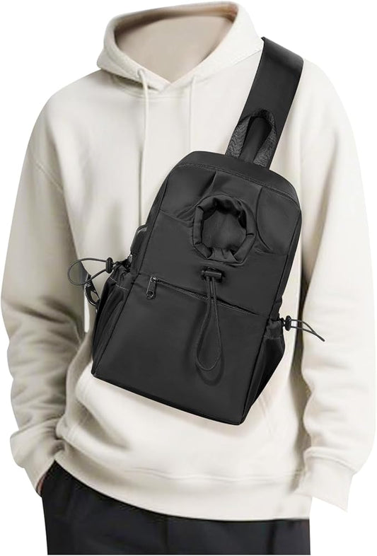 Large Black Sling Crossbody Bag for Men Women, Tactical Backpack Shoulder Daypack Mini Cross Body Motorcycle Chest Bags, Small One Strap Fanny Back Pack for Casual Travel Hiking Sport Gym