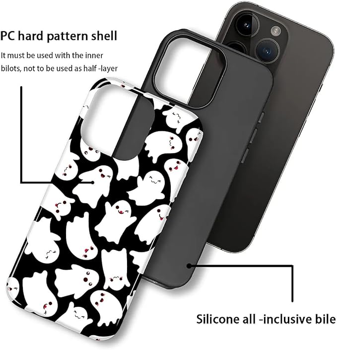 Case for iPhone 15 Pro Max Case,Halloween Ghosts Bats Design - Hybrid Dual Protection Silicone + Hard PC Shockproof Full Body Cover Slim Anti-Scratch Protective Case for Men Women