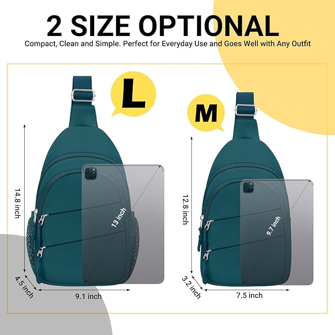 Crossbody Bags for Women, Sling Bag for Men, Small Hiking Backpack Anti Theft Lightweight for Outdoors Travel （M, Teal Blue）