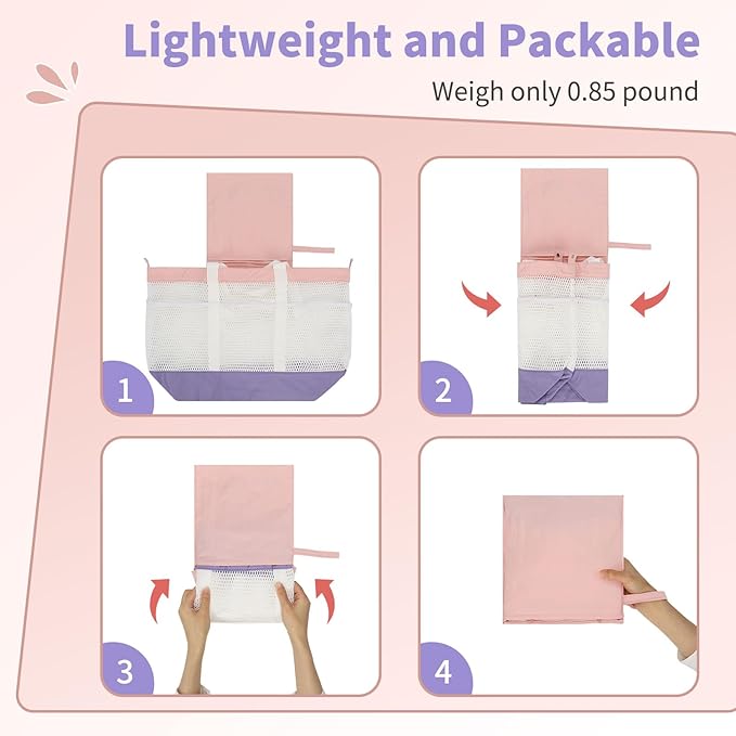 Mesh Beach Bag, Extra Large Beach Bags for Women, Lightweight Foldable Sandproof Tote Bag for Family & Vacation