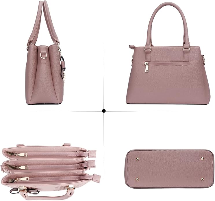 KKXIU Women Satchel Bags Handle Shoulder Handbags and Purses Pockets Zipper Leather Crossbody Bags