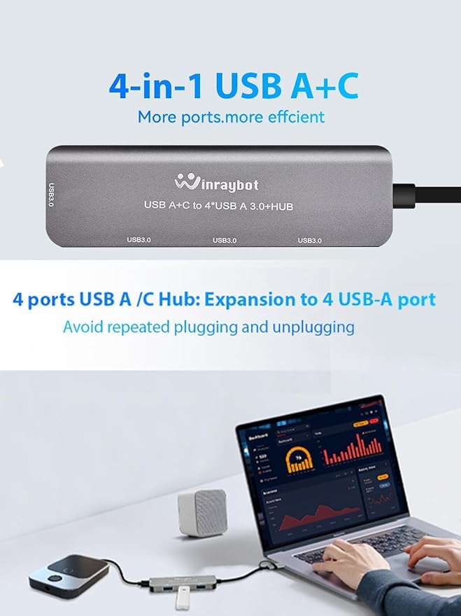 USB HUB for Laptop,USB Splitter USB c hub USB USB 3.0 hub,USB c hub (USB A/C HUB with 4 * 3.0 and no HDMI)