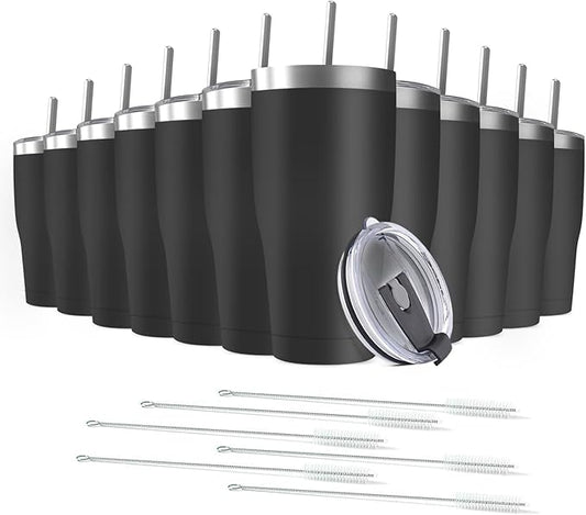 12 Pack 20oz Stainless Steel Tumblers Bulk Reusable Travel Mugs with Lid, Double Wall Powder Coated Coffe Cup for Home, Office, Outdoor Suitable for Vehicle Cup Holders