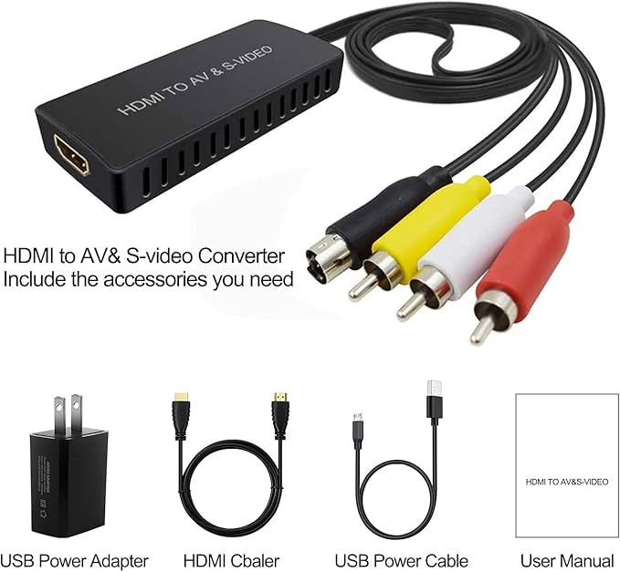 Dingsun HDMI to SVideo Converter HDMI to Audio Video Converter HDMI to RCA Adapter with Svideo Cable Support 720P/1080p for PC Laptop Xbox PS3 TV STB VHS VCR Blue-Ray DVD